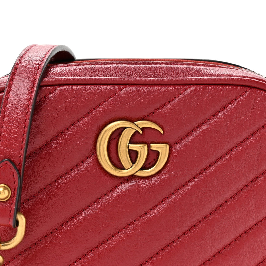 Azalea Calfskin Matelasse Diagonal Tall GG Marmont Crossbody Bag Romantic Cerise