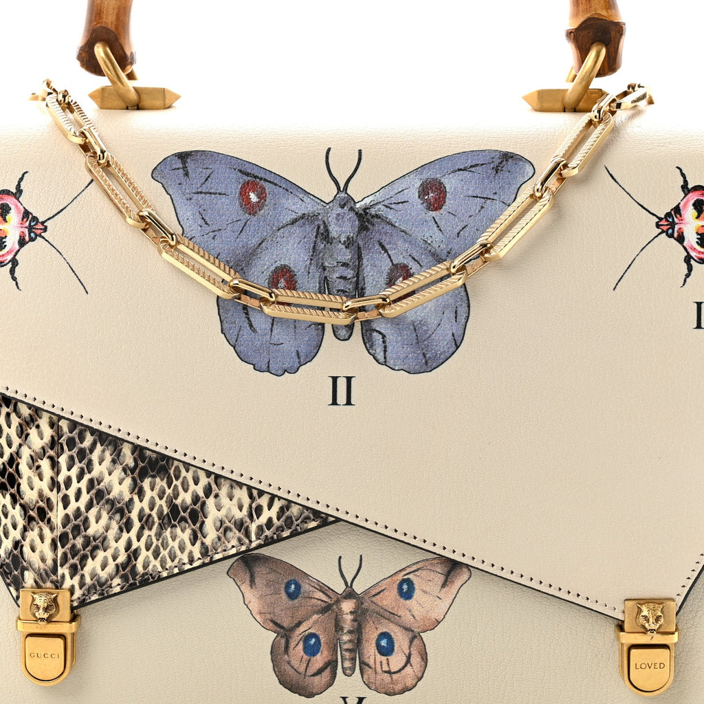 Calfskin Snakeskin Studded Medium Ottilia Top Handle Bag White