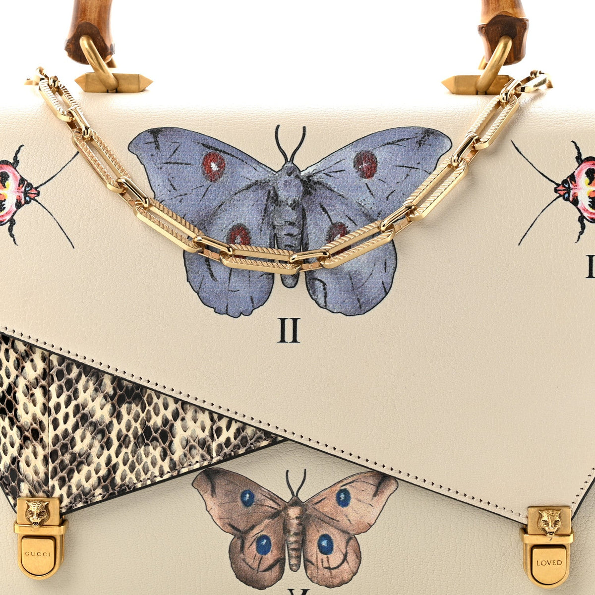 Calfskin Snakeskin Studded Medium Ottilia Top Handle Bag White