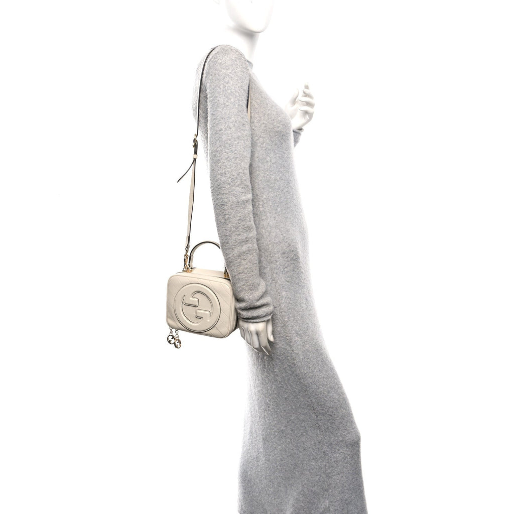 Sakai Be Green Calfskin Diagonal Stitched Blondie Top Handle Bag Mystic White