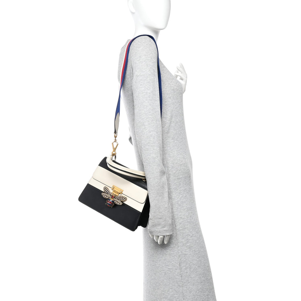 Calfskin Sylvie Web Small Queen Margaret Top Handle Bag Black White