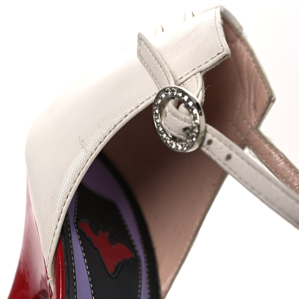 Calfskin Crystal GG Bow Sadie Spike Ankle Strap d'Orsay High Heel Pumps 35.5 White
