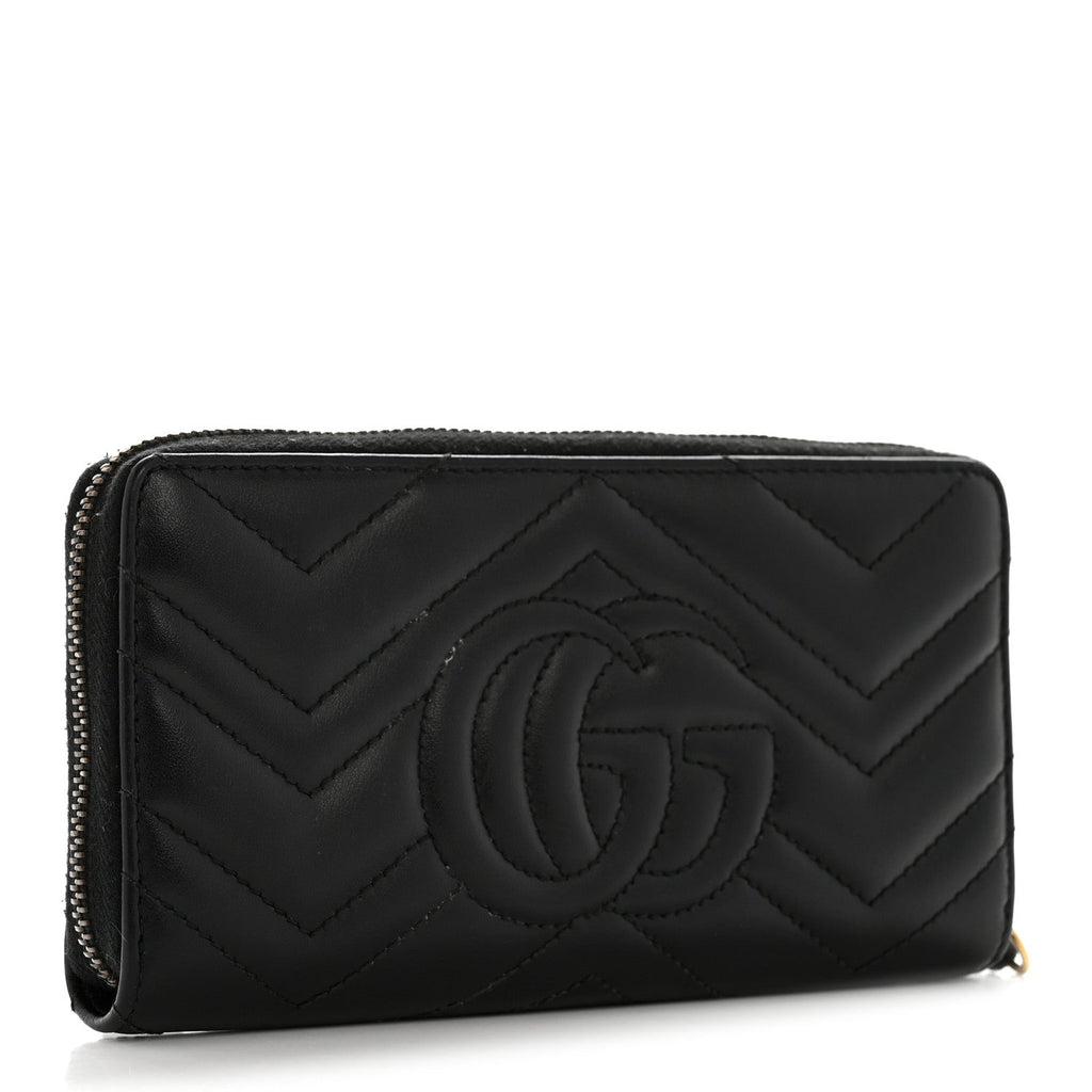 Calfskin Matelasse GG Marmont Zip Around Organizer Wallet Black