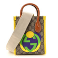 GG Supreme Monogram Textured Dollar Calfskin Heart Interlocking G Mini Vertical Tote Beige Ebony Harness Brown Yellow