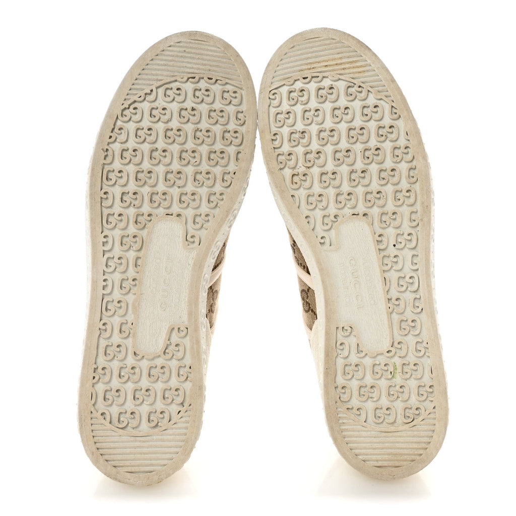 GG Monogram Suede Womens Low Top Sneakers 37 Beige Ebony Mystic White