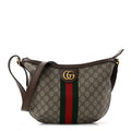 GG Supreme Monogram Web Small Ophidia Half Moon Hobo Brown
