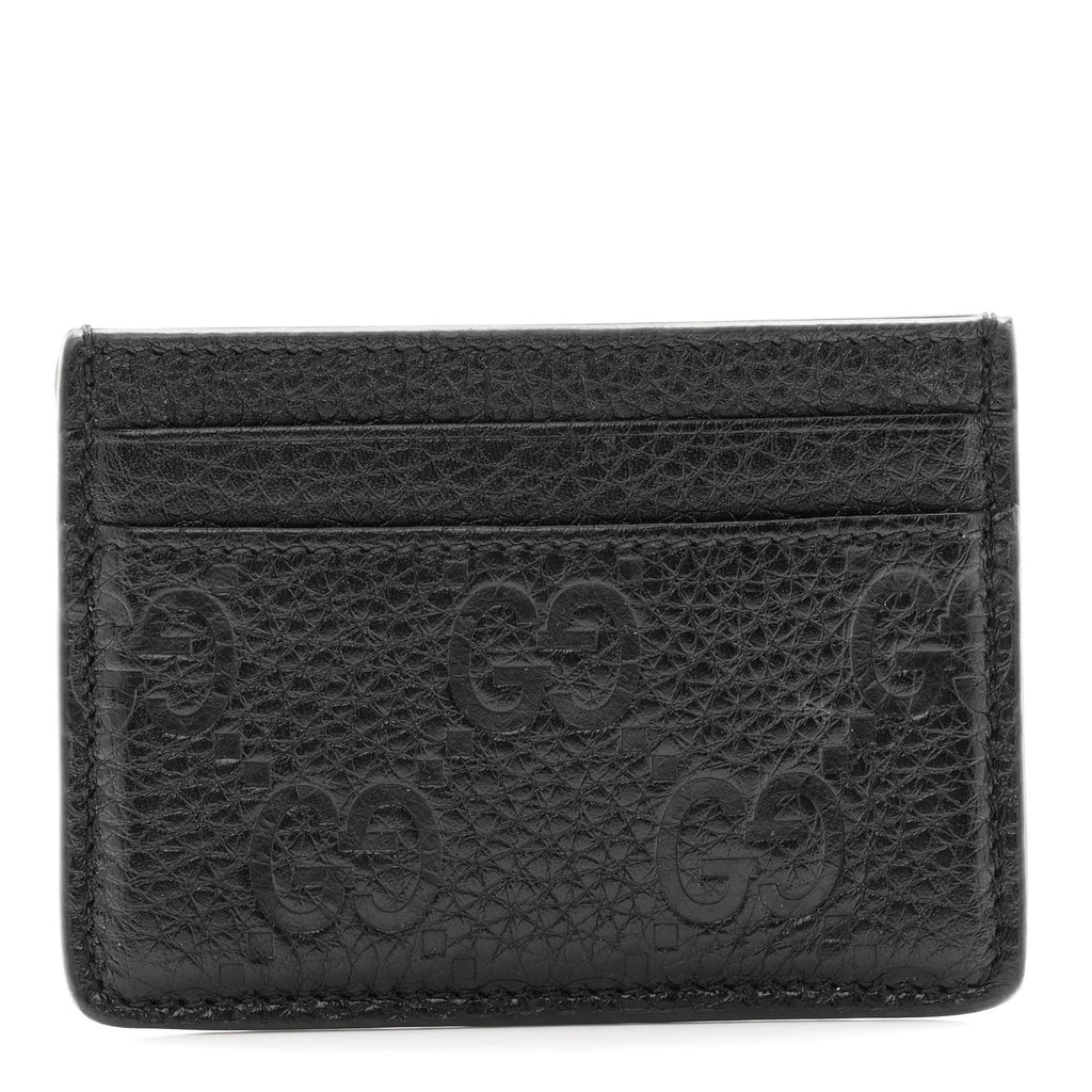 GG Grainy Calfskin Emblem Card Case Black