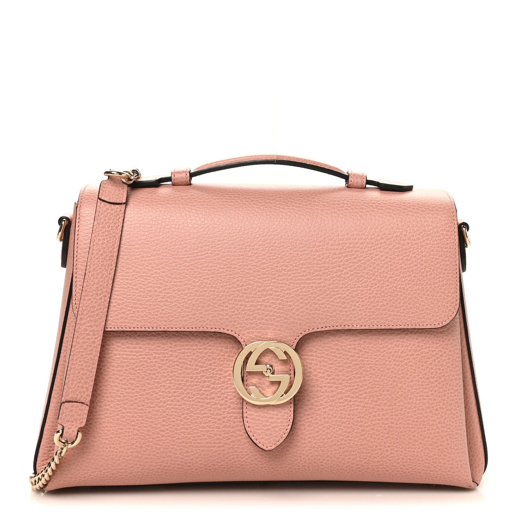 Dollar Calfskin Medium Interlocking G Top Handle Shoulder Bag Soft Pink