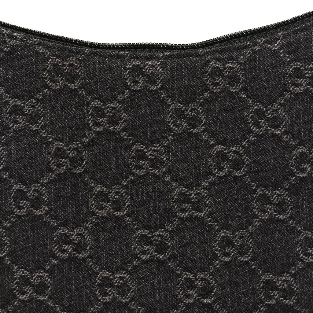 Jacquard Black Denim GG Monogram Horsebit Slim Small Shoulder Bag Black Grey