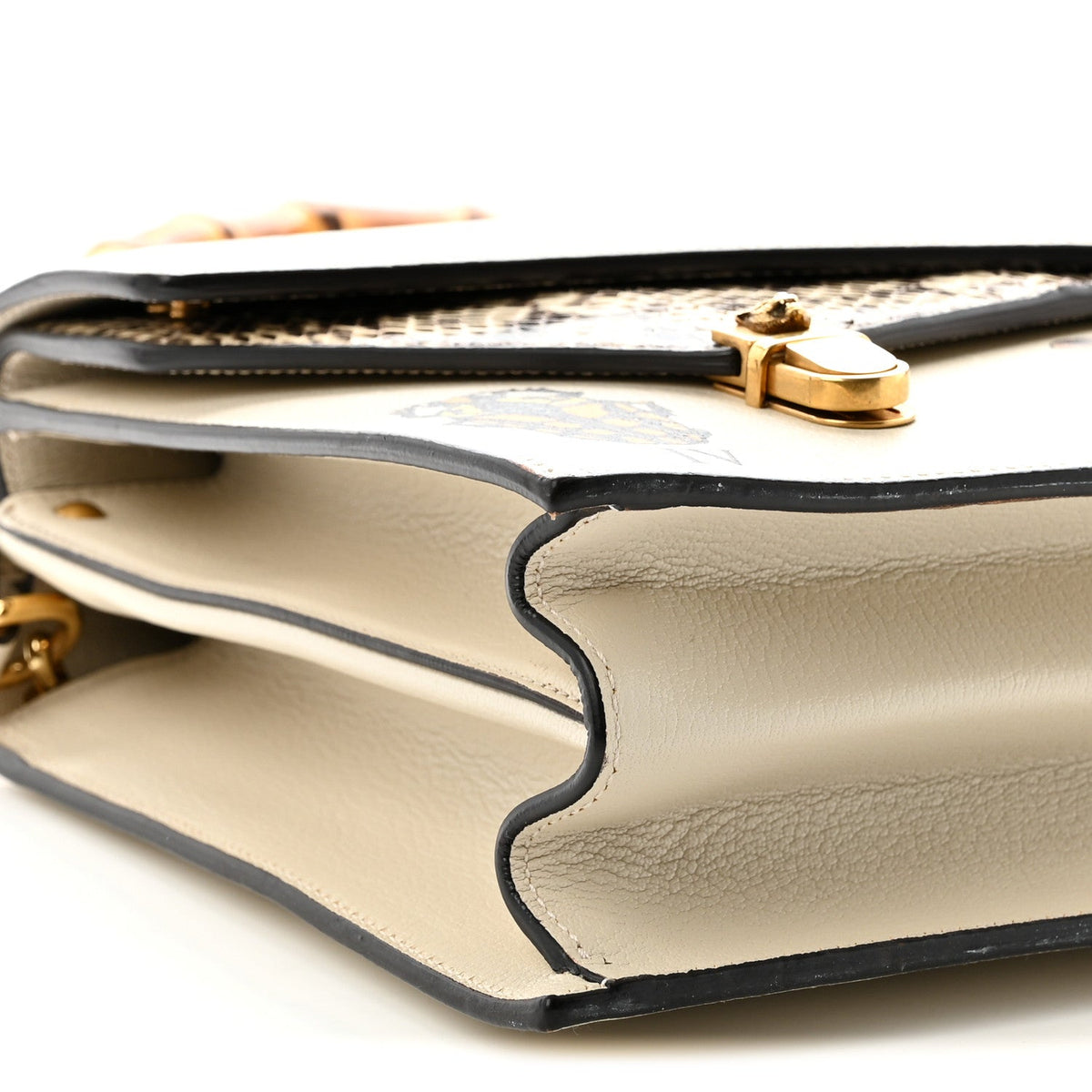 Calfskin Snakeskin Studded Medium Ottilia Top Handle Bag White