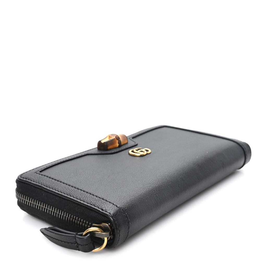 Wonka Grain Calfskin Diana Continental Wallet Black Black