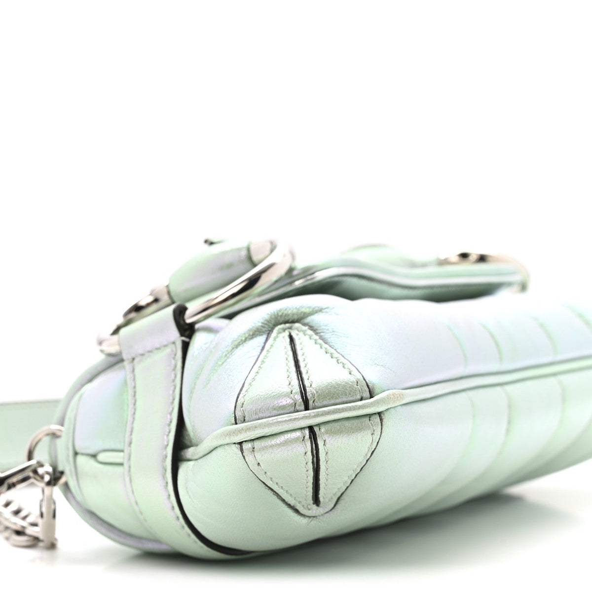 Iridescent Nappa Vertical Matelasse Small Maxi Horsebit Chain Shoulder Bag Iridescent Salvy Green