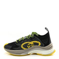 Technical Knit Fabric Waves Womens Gucci Run Sneakers 35.5 Black Silver Giallo Neon Yellow