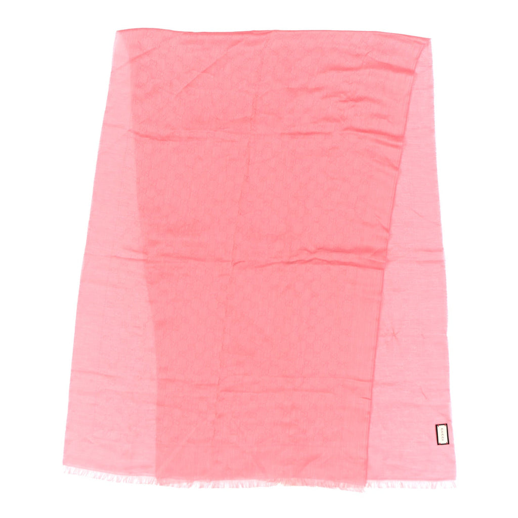Wool Jacquard GG Monogram Reversible New Sten Fringe Scarf Pink