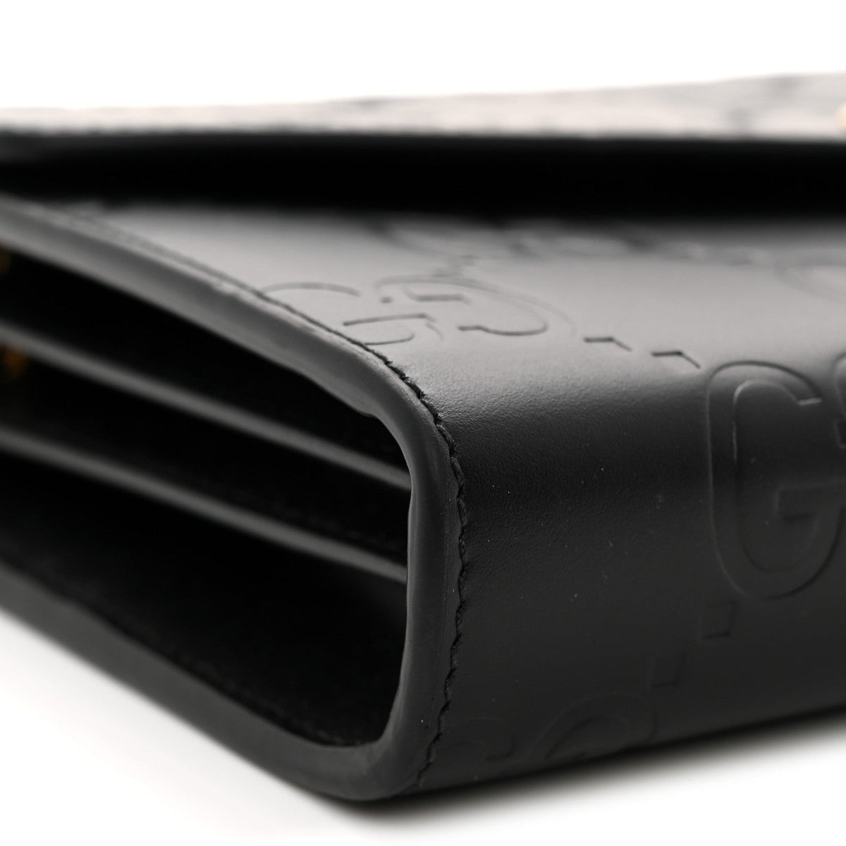 Calfskin GG Debossed Chain Wallet Black