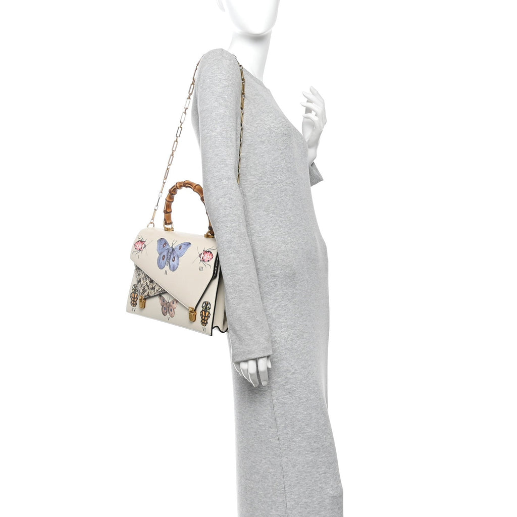 Calfskin Snakeskin Studded Medium Ottilia Top Handle Bag White