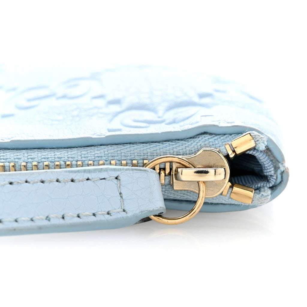 GG Grainy Calfskin Emblem Zip Key Case Light Blue