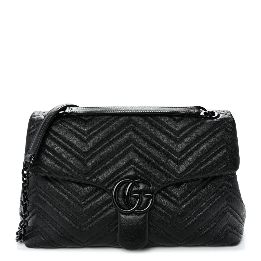 Soft Calfskin Matelasse Medium GG Marmont Shoulder Bag Black