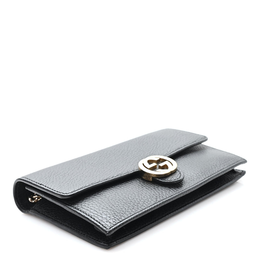 Dollar Calfskin Interlocking G Chain Wallet Black