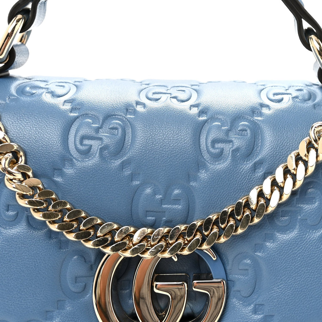 Lambskin Embossed Mini GG Milano Top Handle Shoulder Bag Blue