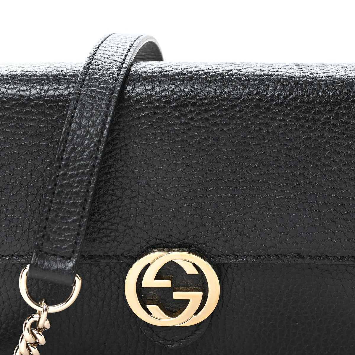 Dollar Calfskin Interlocking G Chain Wallet Black