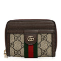 GG Supreme Monogram Textured Dollar Calfskin Web Ophidia Zip Around Card Case Wallet Beige Ebony New Acero