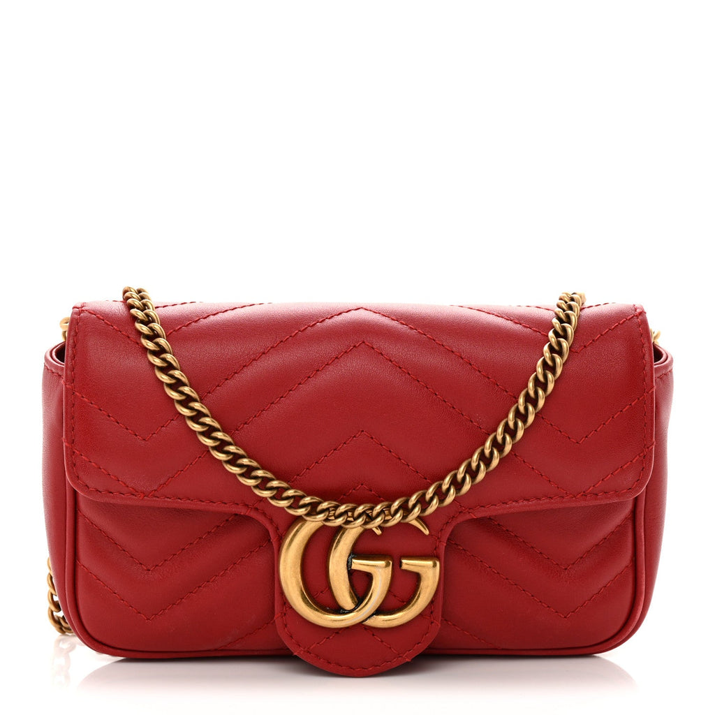 Calfskin Matelasse Super Mini GG Marmont Shoulder Bag Hibiscus Red