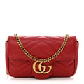 Calfskin Matelasse Super Mini GG Marmont Shoulder Bag Hibiscus Red