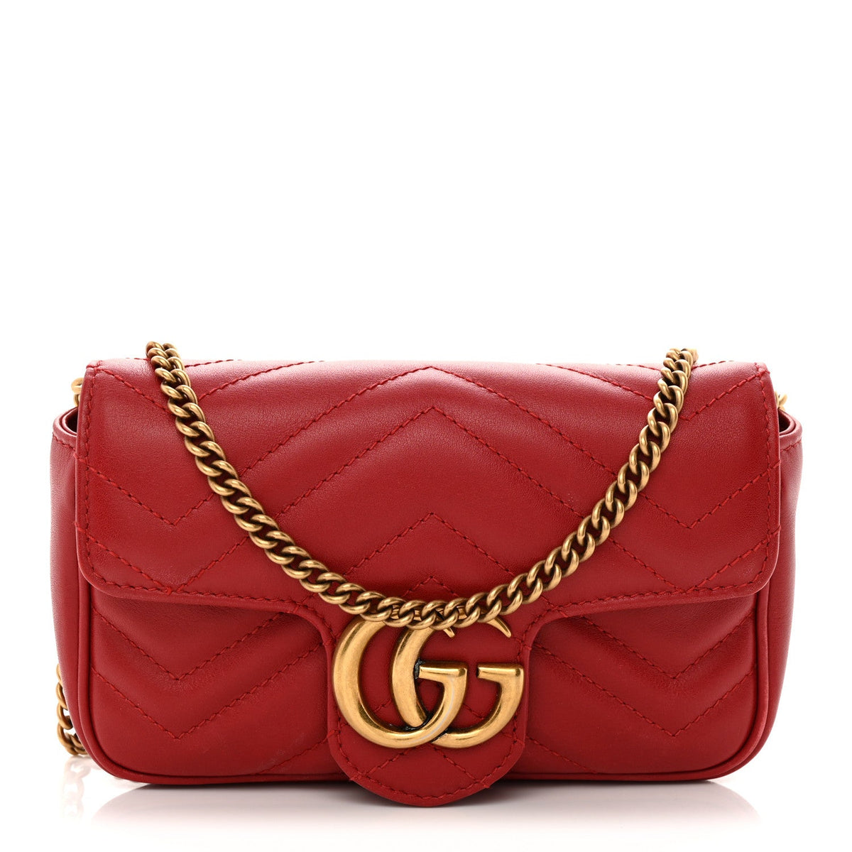 Calfskin Matelasse Super Mini GG Marmont Shoulder Bag Hibiscus Red