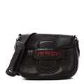 Pebbled Calfskin Web Small Dressage Shoulder Bag Dark Brown