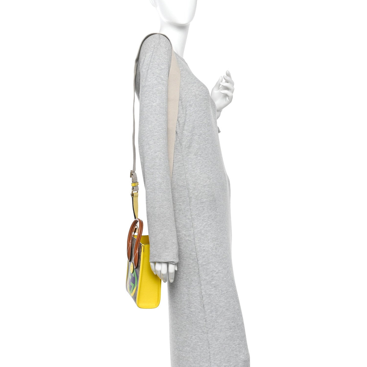 GG Supreme Monogram Textured Dollar Calfskin Heart Interlocking G Mini Vertical Tote Beige Ebony Harness Brown Yellow
