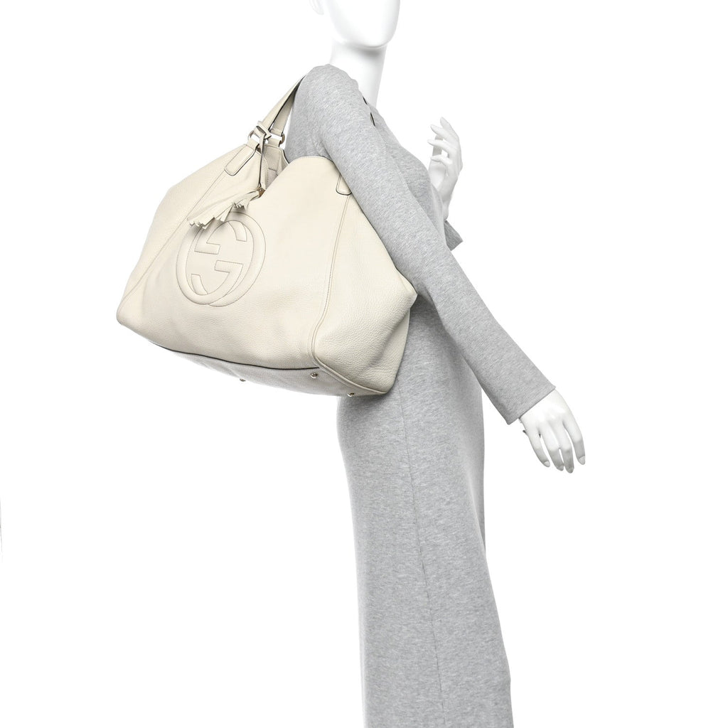 Pebbled Calfskin Large Soho Shoulder Bag Off White
