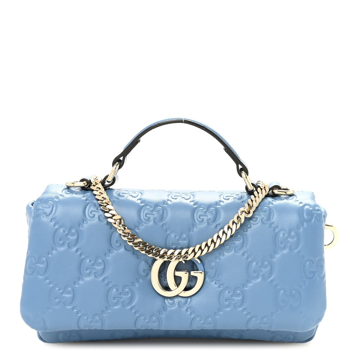 Lambskin Embossed Mini GG Milano Top Handle Shoulder Bag Blue