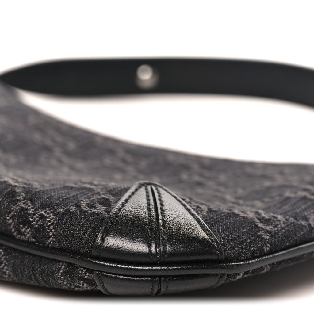 Jacquard Black Denim GG Monogram Horsebit Slim Small Shoulder Bag Black Grey