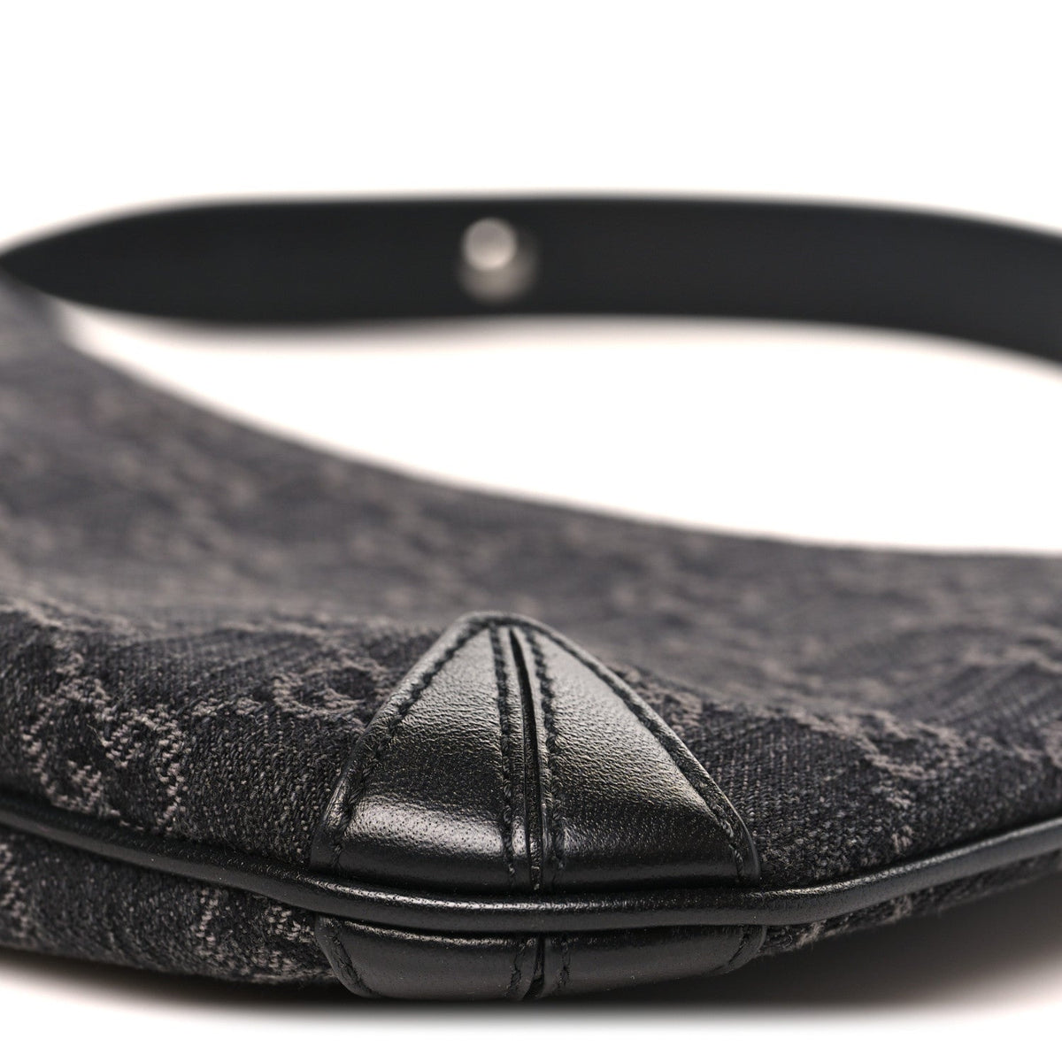 Jacquard Black Denim GG Monogram Horsebit Slim Small Shoulder Bag Black Grey