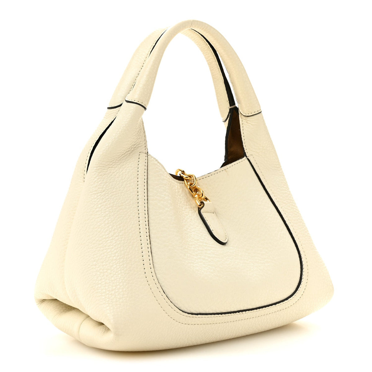 Grained Calfskin Softbit Medium Shoulder Bag White