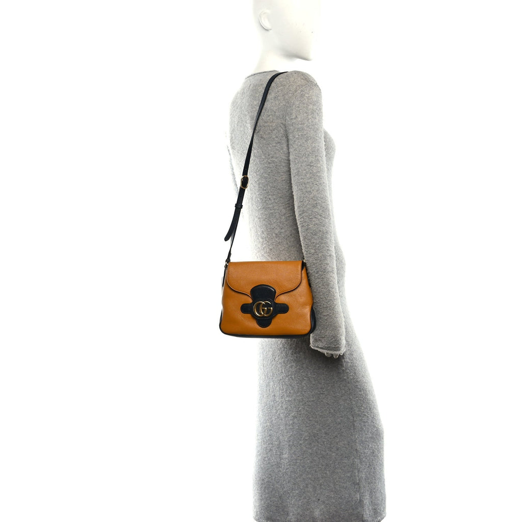New Sakai Calfskin Lux Small Dahlia Messenger Shoulder Bag Yellow Black