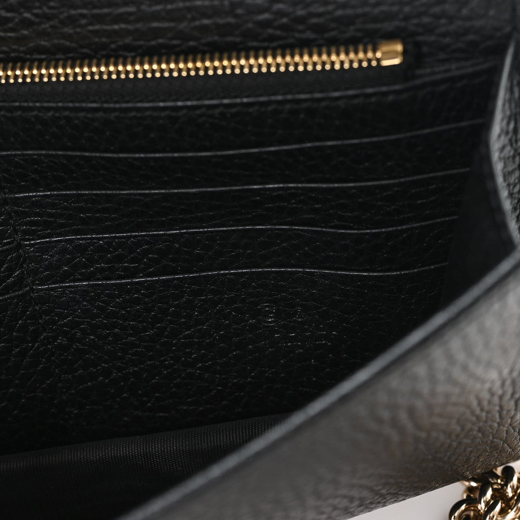 Dollar Calfskin Interlocking G Chain Wallet Black