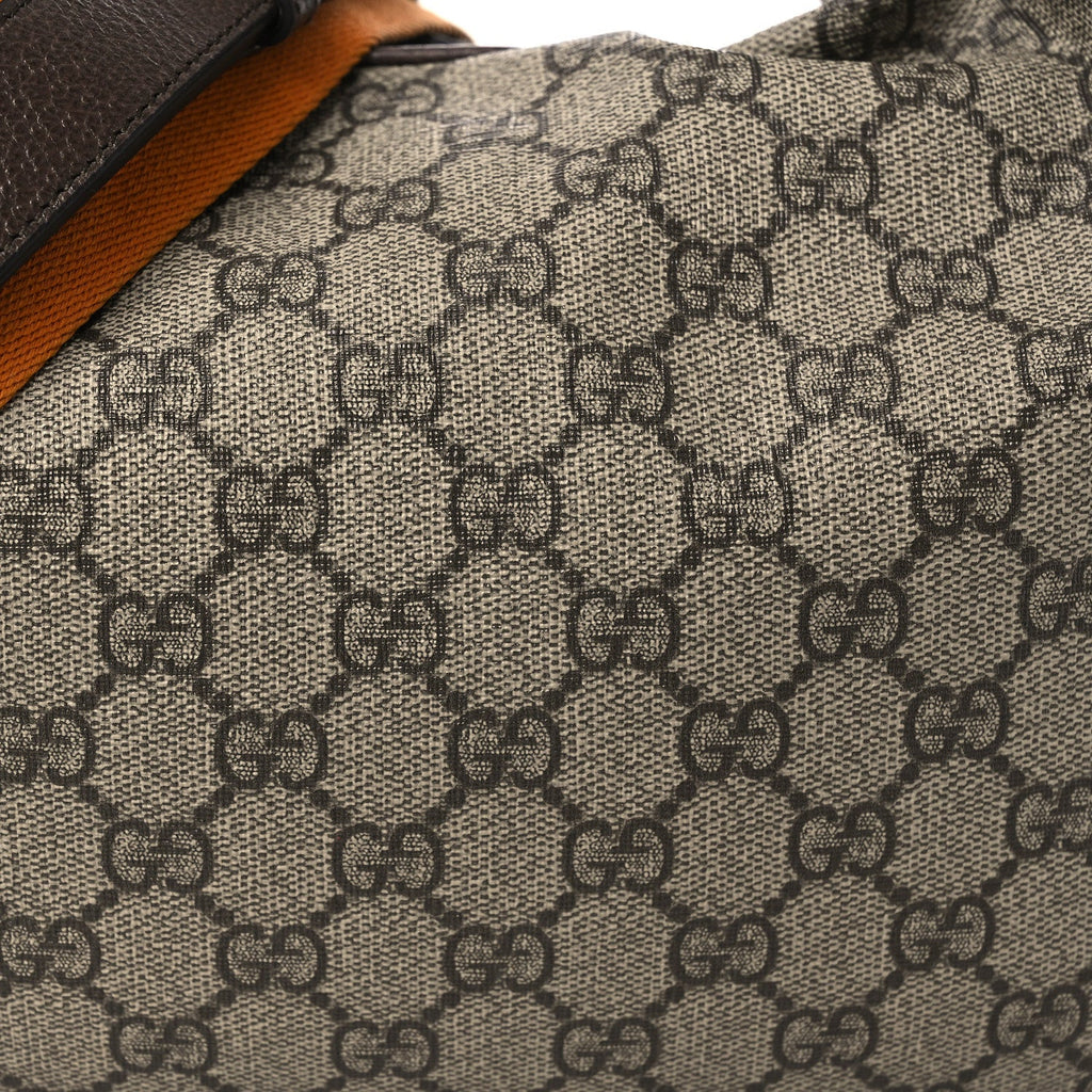 GG Supreme Monogram Textured Calfskin Web Large Attache Shoulder Bag Beige Ebony New Acero