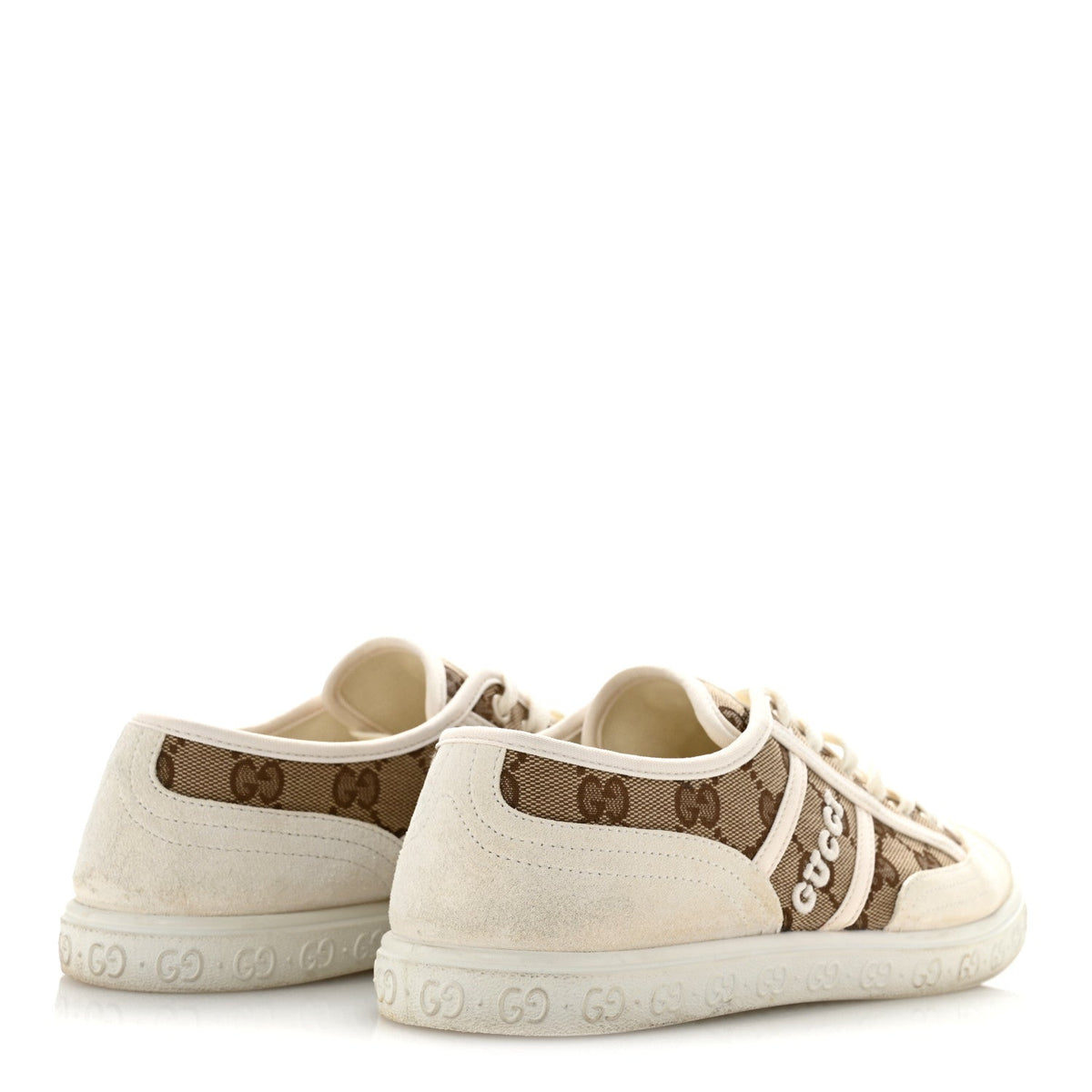 GG Monogram Suede Womens Low Top Sneakers 37 Beige Ebony Mystic White