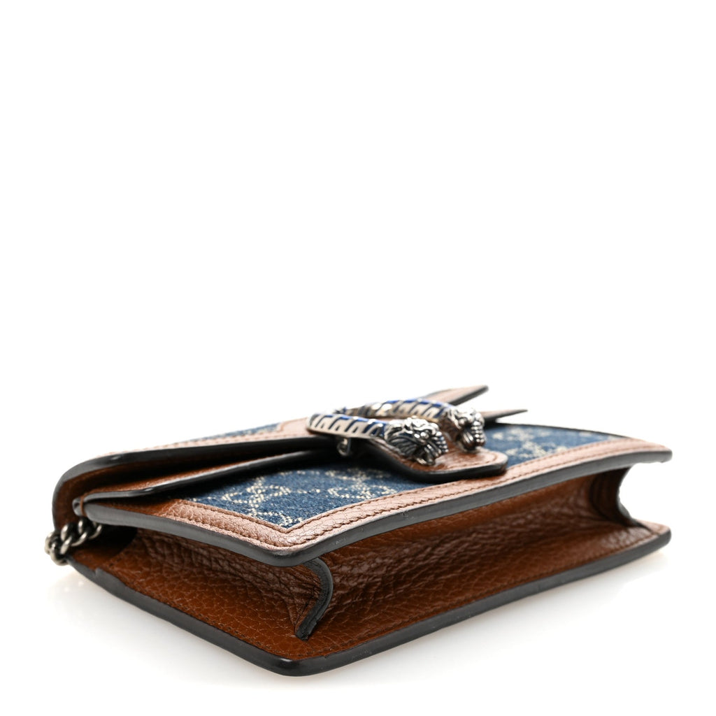 New Denim GG Monogram Dollar Calfskin Enamel Super Mini Dionysus Shoulder Bag Blue Tea Cuir Epilog Electric Blue