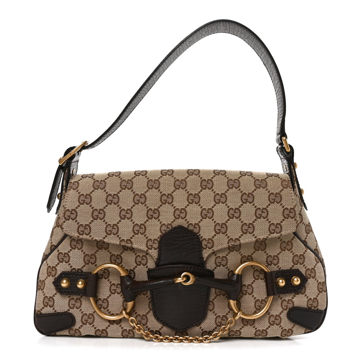 Monogram Horsebit Chain Flap Shoulder Bag Brown
