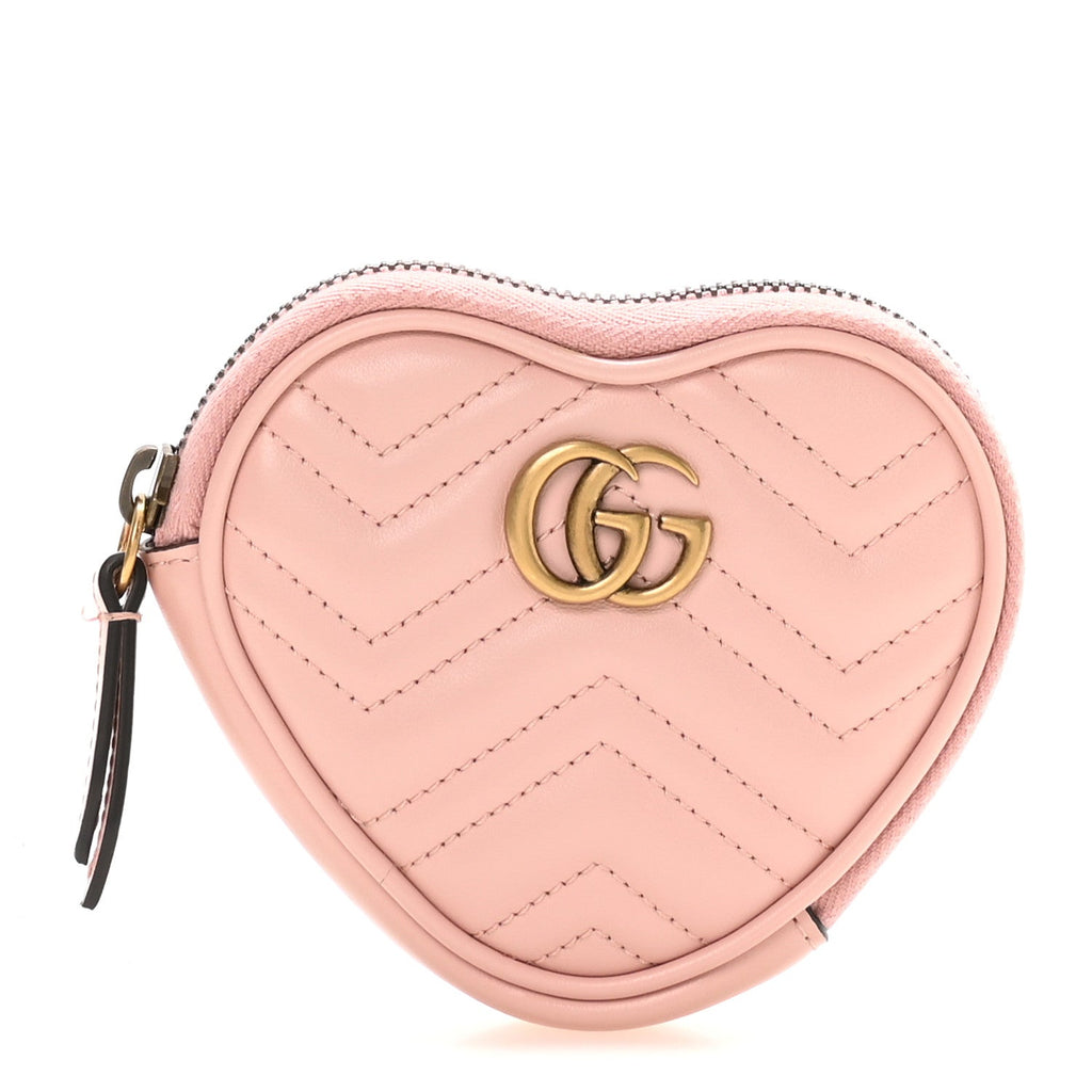 Calfskin Matelasse Chevron GG Marmont Heart Coin Purse Perfect Pink