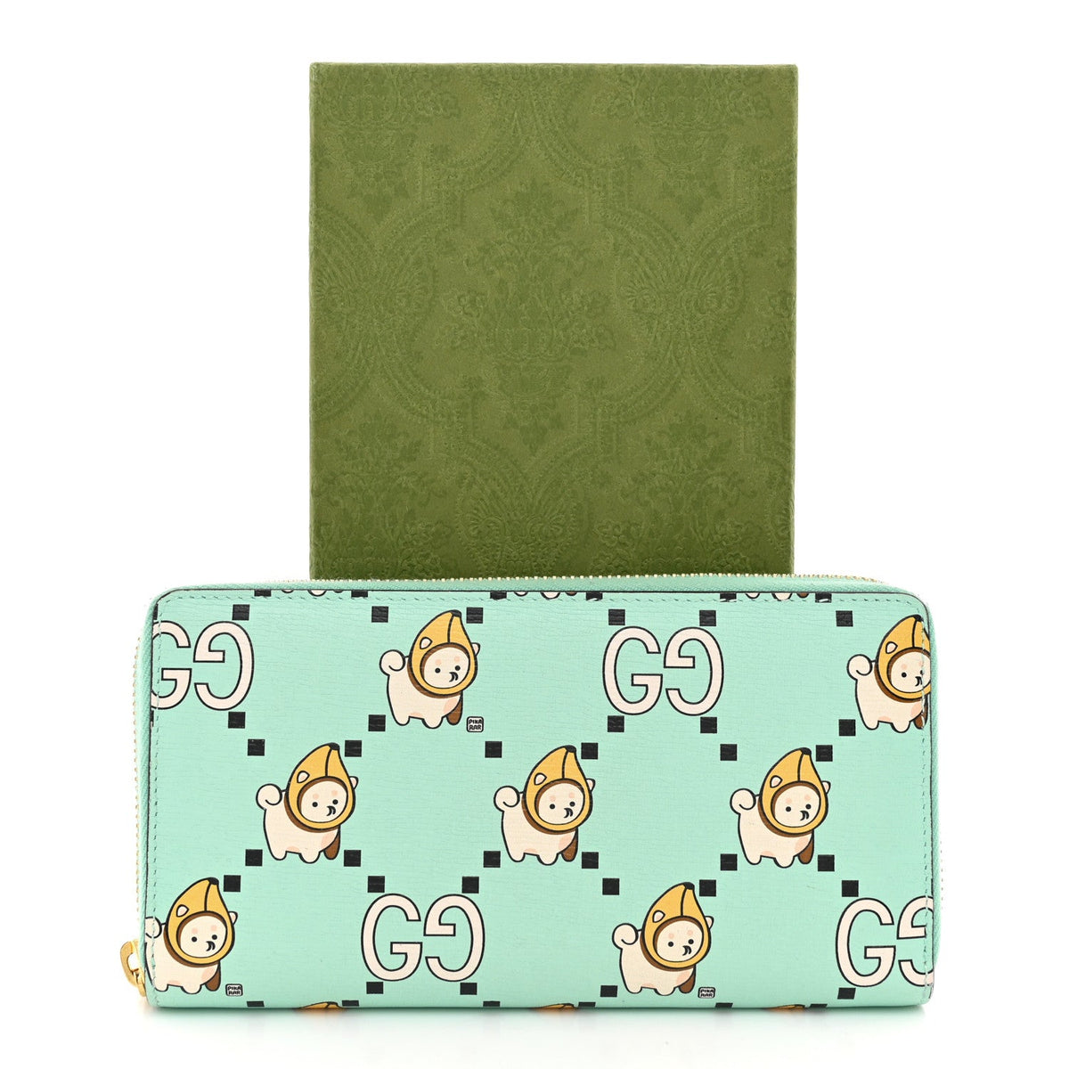 X PIKARAR Textured Dollar Calfskin Animal Print Zip Around Wallet Green