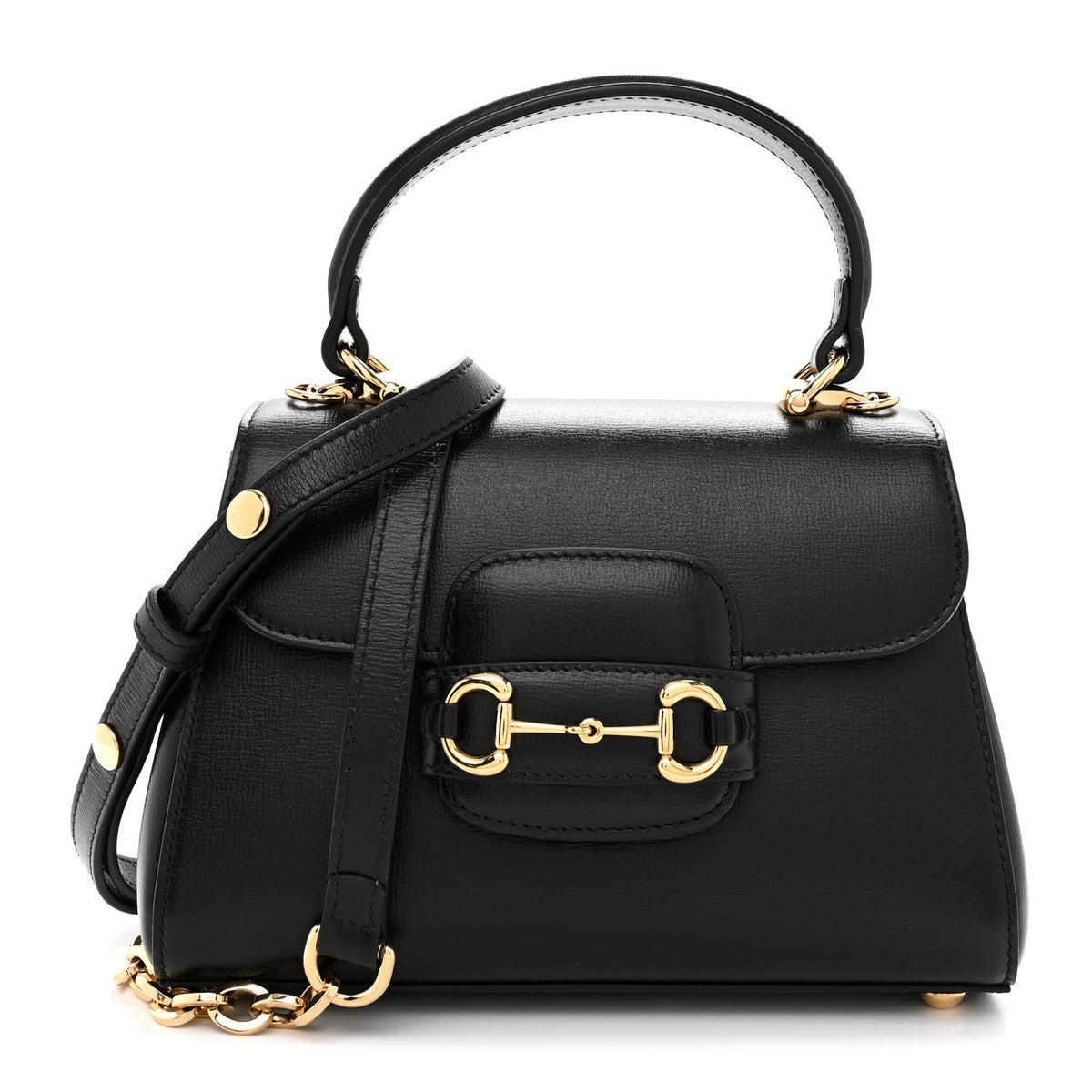 Glazed Textured Calfskin Mini Horsebit 1955 Top Handle Flap Bag Black