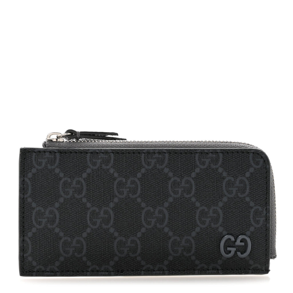 GG Supreme Monogram Zip Card Case Black Grey