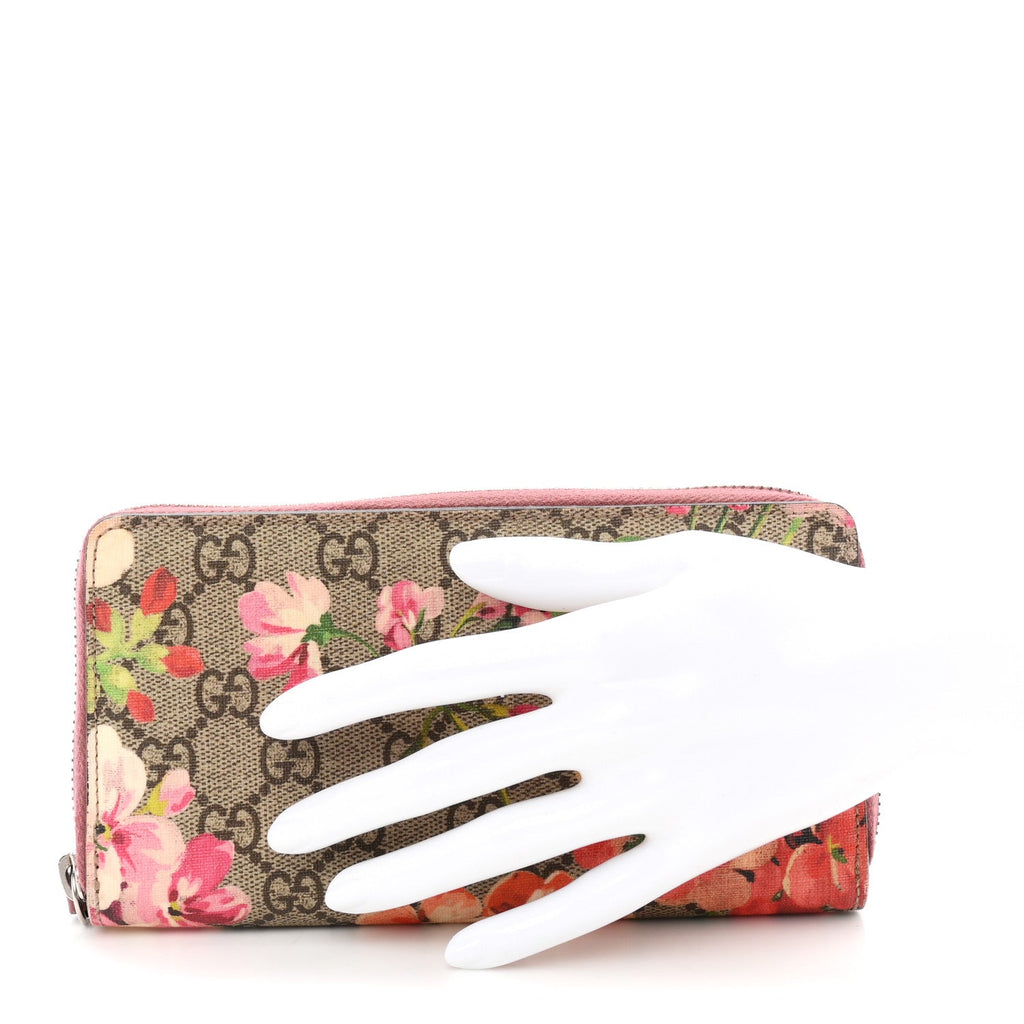 GG Supreme Monogram Blooms Zip Around Wallet Beige Multicolor Dry Rose