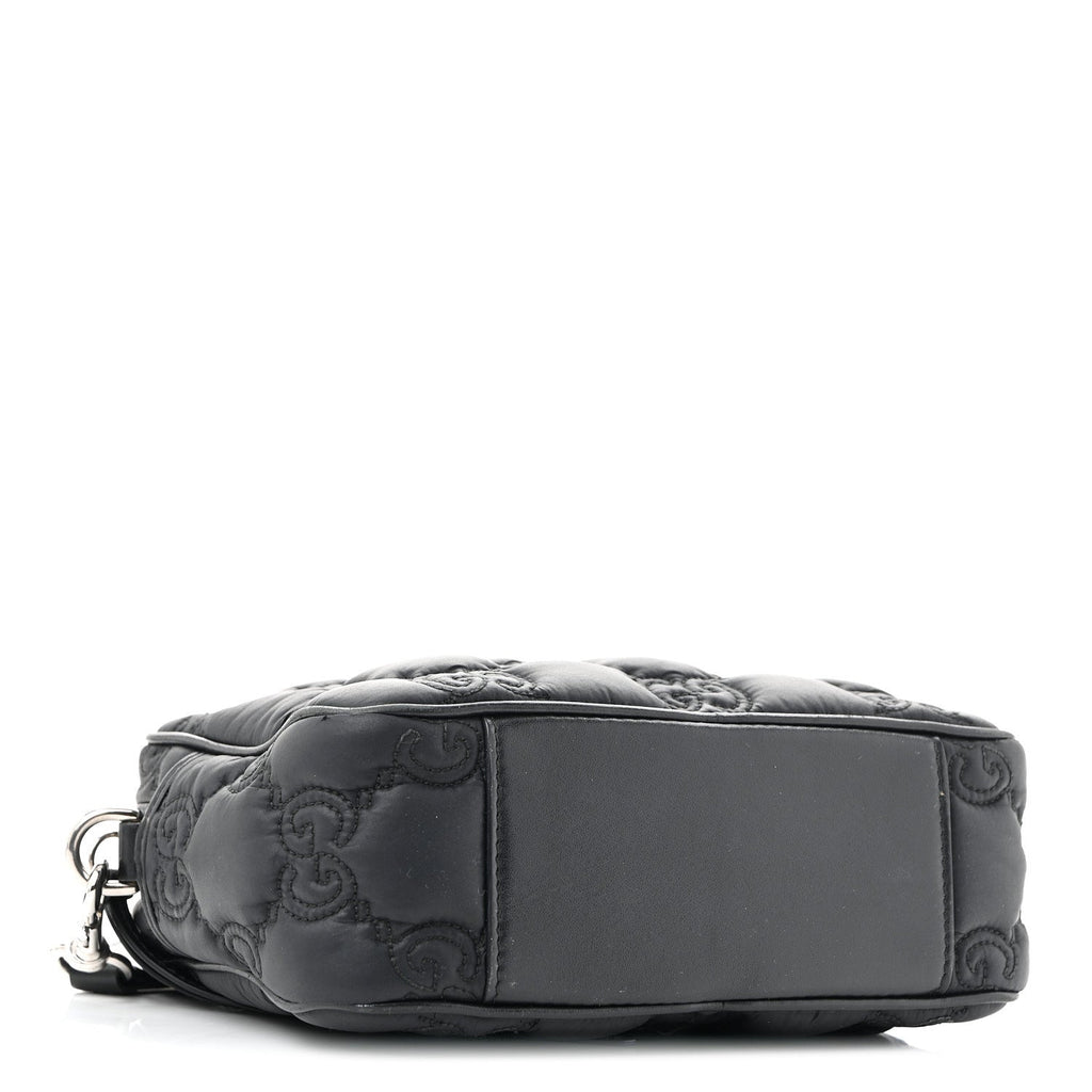 Nylon Calfskin Enamel GG Matelasse Shoulder Bag Black
