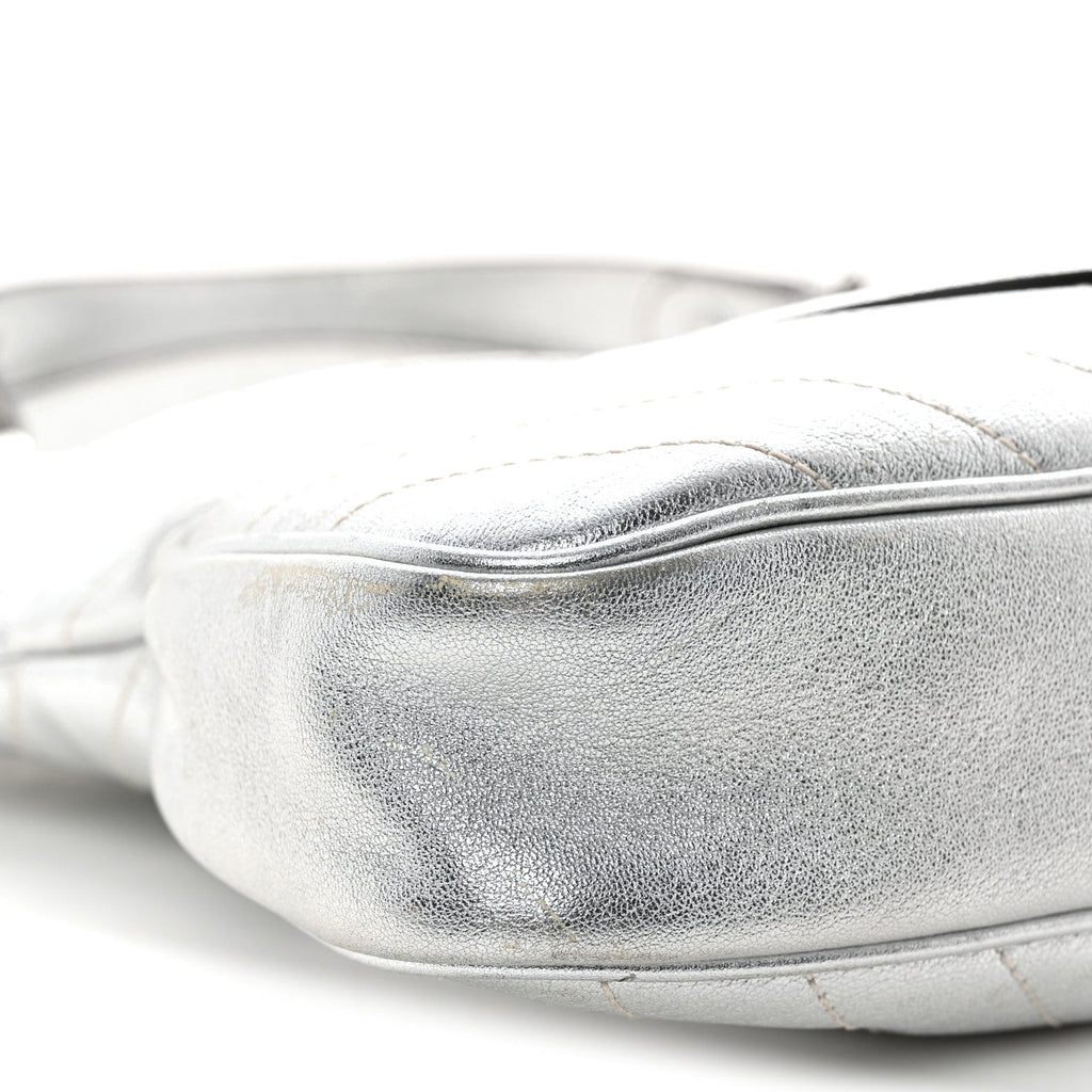 Sakai Be Green Calfskin Diagonal Stitched Small Blondie Tote Silver