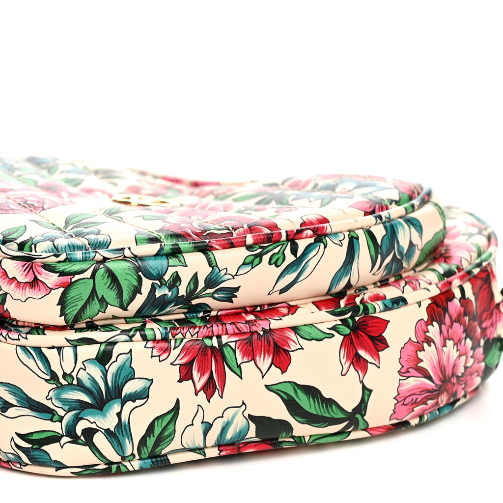 Calfskin Brit Roses Print Matelasse Diagonal Mini Interlocking G Heart Shoulder Bag Multicolor
